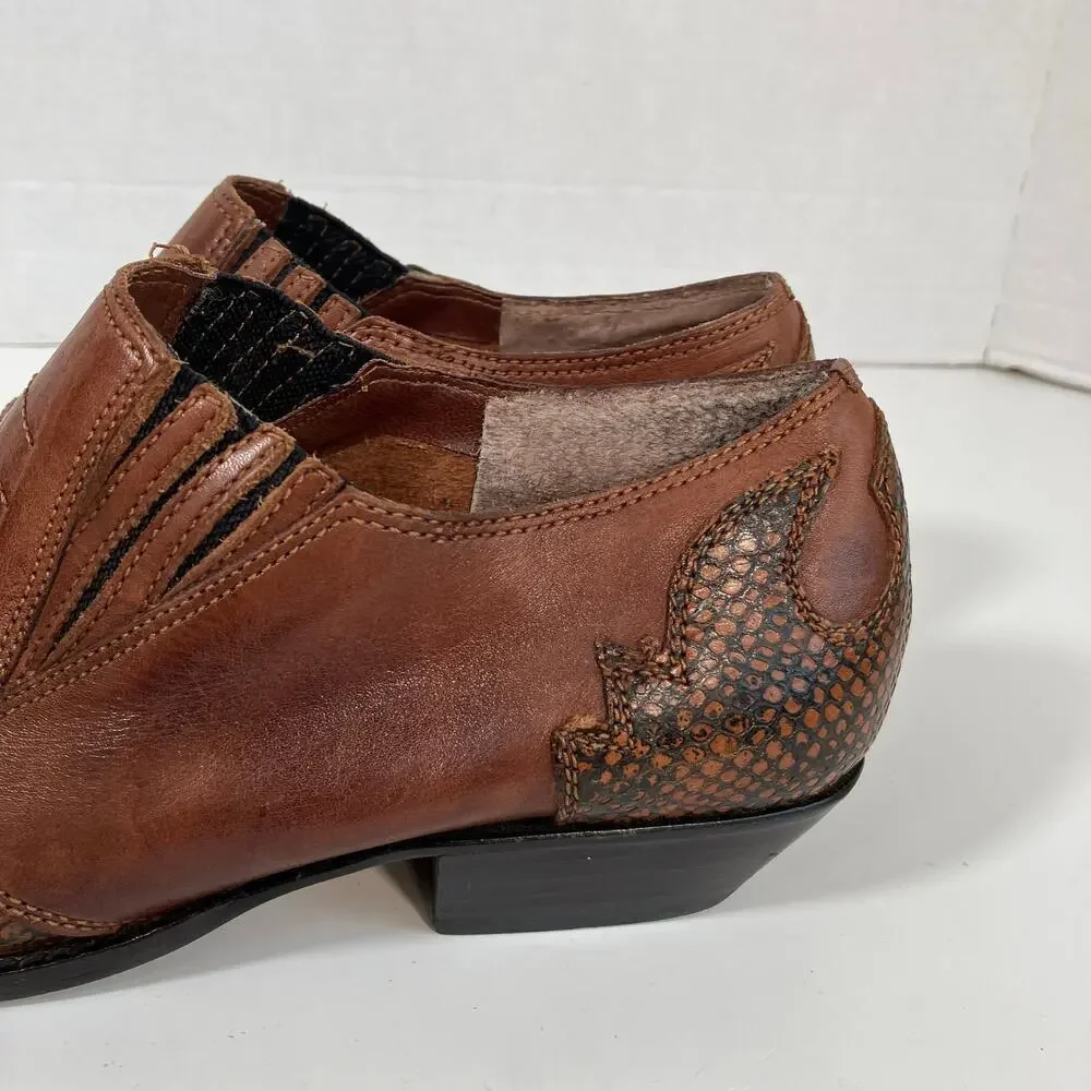 Nine West Sz 8.5 Vtg 90s Western Shoes Ankle Boots Pointed Toe Brown Leather